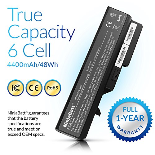 NinjaBatt® New Laptop-Akku für Lenovo L09S6Y02 L09M6Y02 L09L6Y02 L10P6Y22 L10C6Y02 57Y6454 L10P6F21 IdeaPad Z370 Z560 Z565 Z570 G460 G560 B570 V360 V570 – High Performance [6 Zellen/4400mAh/48Wh] - 3
