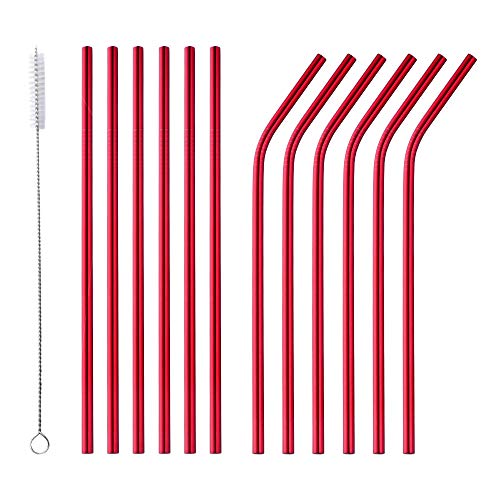 Bisda Acciaio Inossidabile Rosso cannucce Cannuccia 6 Diritti e 6 piegamenti con 1 Pennello di Pulizia per Bevande Calde e Fredde