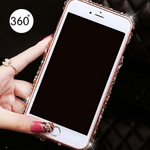 Iphone 7 Detachable Case, [2-IN-1] Happy360 Luxury 3D Bling Diamond Mirror case+Aluminum Metal Frame Bumper Hard PC Ultra-Thin Frame Case for Iphone 7, Rose Gold with Bling Frame