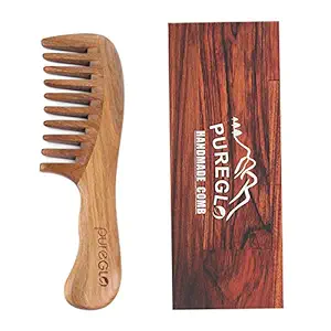 pureGLO Wood Hair Comb - Green Sandalwood Handmade Wide Tooth Wooden Thinning Combs with Natural Aroma for Detangling Thick Curly Hair