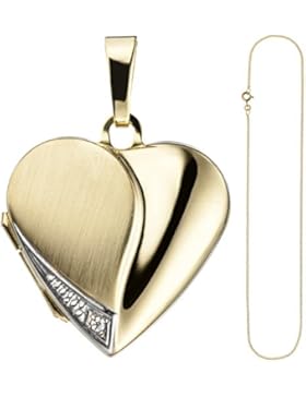 JOBO Damen Medaillon Herz Anhänger zum Öffnen für Fotos 333 Gold 1 Zirkonia mit Kette 45 cm