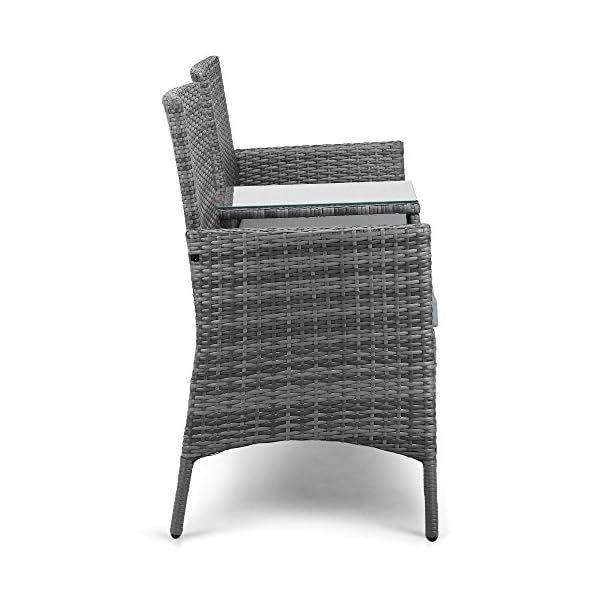 VonHaus 2 Seater Rattan Companion Chair - Wicker Conservatory Loveseat - Outdoor, Garden or Patio Double Seater Armchair with Drink Glass-topped Table and Removable Cushions - Grey - Image 4
