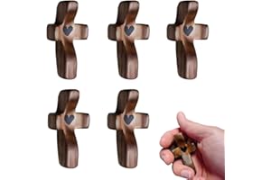 XFSRG 5 Piezas Pequeñas Cruces de Madera Talladas a Mano con Motivos de Corazón como Objetos para Oraciones y Ocasiones Especiales