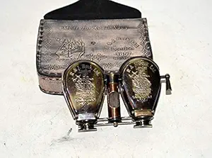 Vintage Star Antique Brass Binocular Monocular Nautical Telescope Spyglass with Handle & Leather Box