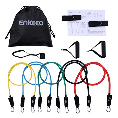 Enkeeo Resistance Exercise Brand Sets, 5 Übungsbänder , Bewegliche GYM Qualität Resistance Tubes mit 2 Ankle Straps, 2 Handheld Computer, 1 Tür Anker und 1 Tragetasche , Personal Hause und im Büro