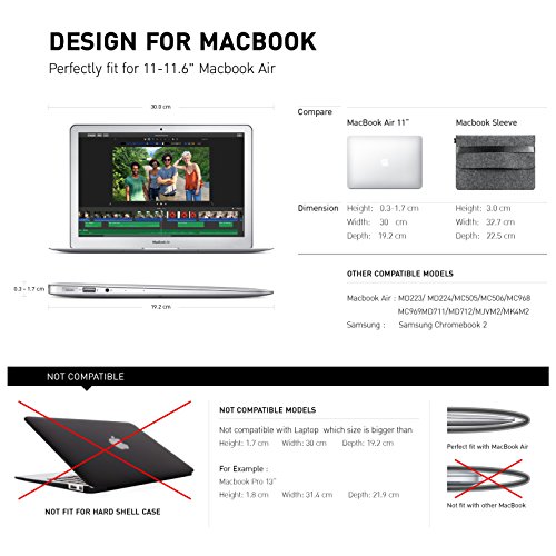 11 Zoll MacBook Air Hülle, Natur® 11″ 11.6″ Filz Sleeve Notebooktasche Laptoptasche Hülle Ultrabook Laptop Tasche aus PU Leder Laptop Schutz Hülle mit Zusatzfächern und extra Beutel – Grau/ Braun PU Leder - 7