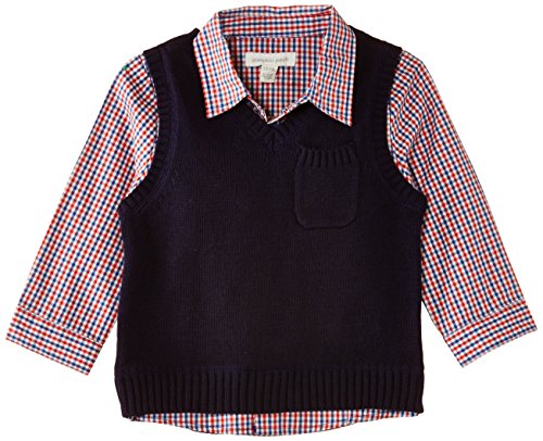 Pumpkin Patch Baby Boys 0-24M Mock Shirt Vest Cardigan, Black (Eclipse), 12-18 Months