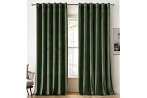 Woaboy Velvet Curtains 90 Drop Olive Green Curtain for Living Room Thermal Blackout for Bedroom Luxury Eyelet Drapes Soft Window Treatment Insulated Soundproof & Room Darkening W 90 x L 90 2 Panels