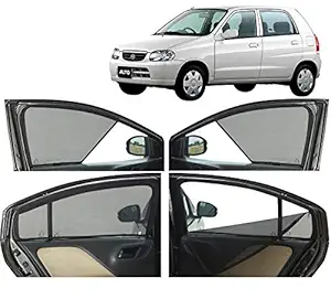 Autofact Half Magnetic Window Sunshades / Curtains for Maruti Alto Old Model (2000 to 2014) [Set of 4pc - Front 2pc Half Without Zipper ; Rear 2pc Full with Zipper] (Black)