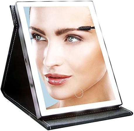 COSOON PU Leather 20 LED Lighted Rechargeable Makeup Vanity Mirror Cordless Foldable Portable Makeup Mirror, Black B006