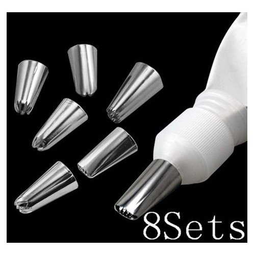 TOOGOO(R) Spritzbeutel Pfeife Tuete Set mit 6 Stahl-Duesen fuer Kueche und Halshalt Handwerk Tortendekoration Baumwolle-Vereisungssahne