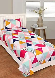 PRIDHI Glace Cotton Single Bedsheet with One Pillow Cover for Home, Bedroom, Kids Bedsheet (60 x 90 Inch, Design 23)