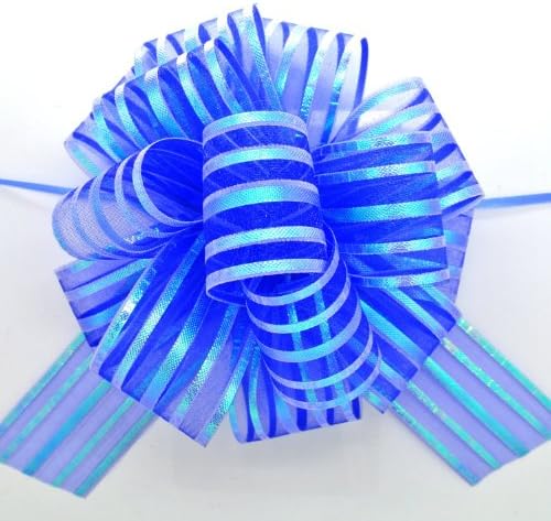 Organza Pull Bow (x2) ROYAL BLUE Large 6" Pom Pom Bow