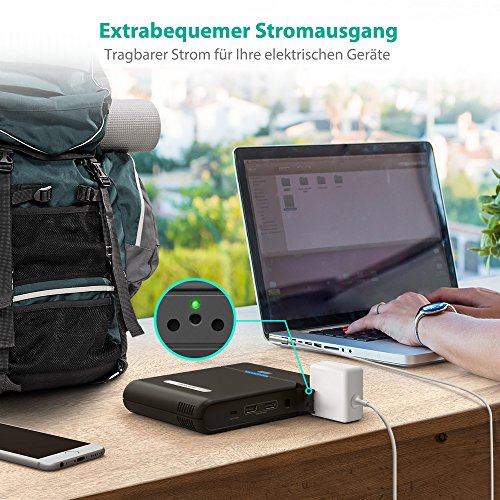 RAVPower 27000mAH Powerstation Tragbare AC Ausgang fÃ¼r 110V / 220V HaushaltsgerÃ¤te mit Type-C 5V / 3A und USB-iSmart 5V / 2,4A Port fÃ¼r Notebook, Smartphones, Tablet und weitere