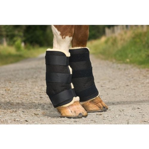 Preisvergleich Produktbild Christ Lammfelle CHRIST Magnet-Gamaschen vorne, schwarz / natur, Warmblut