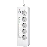 SMAYLİNG 5'li Akım Korumalı Priz | 5x USB-A + 5x Type-C | 3500W G&uuml;&ccedil; | QC 20W Hızlı Şarj | A&ccedil;ma Kapama Anahtarlı | 2 Metre Kab