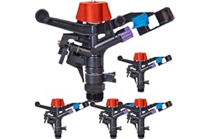 Suinga Pack 5 Aspersor de riego Agricola 3/4'' | Aspersor Antiheladas | Aspersores cesped 13 a 18 m | Aspersor Jardin Ajustable 0 a 360º, Negro