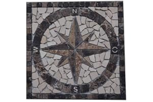 ESTILE MOSAICO Marmor Rosone 30x30 cm Windrose Mosaik Einleger Kompass Fliesen Emperador Dark 027