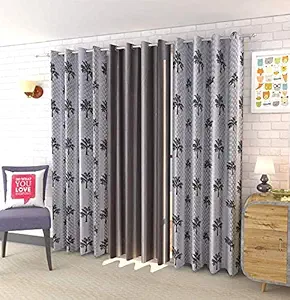 KD Homes The Elegant Rooms Polyester Tree Design Emboss Curtains Plus Long Crush Curtain Pack of 3 (Grey, 9ft)