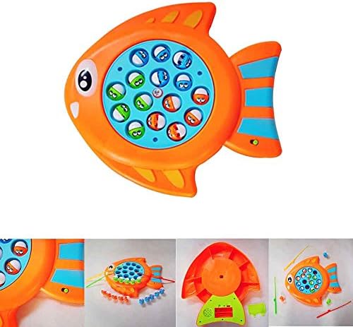 ShenLiNan Fishing Board Game Toy Rotating Magnetic Toy Colorful Light with Fishes and Fishing Rods