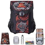 ninjago ninjas powers Ranzen: ultraleicht, wiegt 800 Gramm, sicherer Stand, Bodennoppen, fester Hartboden, Büchertasche innen, kindgerechter Verschluß (Mono), Vortasche, Außennetze, Namenschild innen