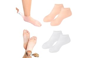 MHDUYEG 2 Paar Feuchtigkeitsspendende Socken Silikon Silikon Pediküre Socken Anti-Rutsch Silikonsocken Für Füße Weich Und Feuchtigkeitsspendend Silikon Socken Damen Für Trocken Und Rissig Fuß Weiß+Hautfarben