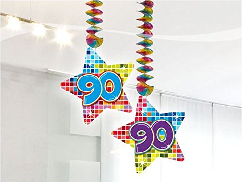 90.Geburtstag Deko Rotorspiralen 2 Stück Hängende Girlande mit Zahl 90 Spiraldeckenhänger bunter Stern mit 90 Dekoration zum 90er Geburtstag Party oder andere Anlässe - 2