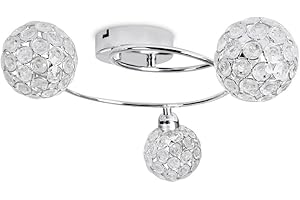 MiniSun | Contemporary 3 Way Silver Chrome Swirl Ceiling Light with Acrylic Jewel Globe Shades | Pendant Lights, Home Décor & Improvement Essential