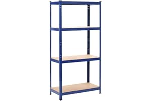 vidaXL Étagère de Rangement à 4 Niveaux Meuble de Rangement Cuisine Salles de Lavage Salles de Bains Bureau Maison Bleu Acier et Bois Ingénierie