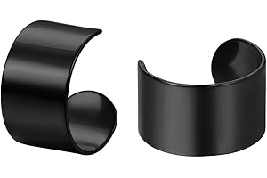 JewelryWe Pair of Mens Women Black Stainless Steel Ear Cuff Ear Clip Non-Piercing Clip On Earrings Black, 2pcs
