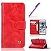 Produktbild HMTECH iPhone 6S Plus Hülle Vintage Einfarbige Ledertasche Blumen Prägung Flip Standfunktion Karten Slot Magnetverschluß Brieftasche Schalen für iPhone 6 Plus,Vintage Pure PU:Red