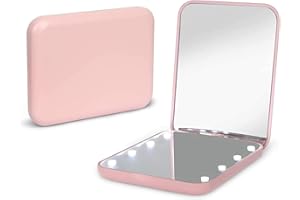 Kintion Pocket Mirror, 1X/3X Magnification LED Compact Travel Makeup Mirror with Light for Purse, 2-Sided, Portable, Folding, Handheld, Small Lighted Mirror for Gift, Pink