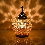 Collectible India Akhand Diya Decorative Brass Crystal Oil Lamp Tea Light Holder Lantern Oval Shape , (Medium)