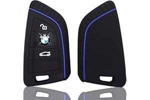 Juttzzei BMW Autoschlüssel Hülle für BMW 1 2 3 5 6 7 Series Active Tourer F21 F45 F46 F48 X1 F48 X3 X4 X5 X6 F15 F85 F15 F16 F86 Schlüsselhülle, Silikon BMW F48 Schlüssel Hülle - 3 Tasten(Blaue Linie)
