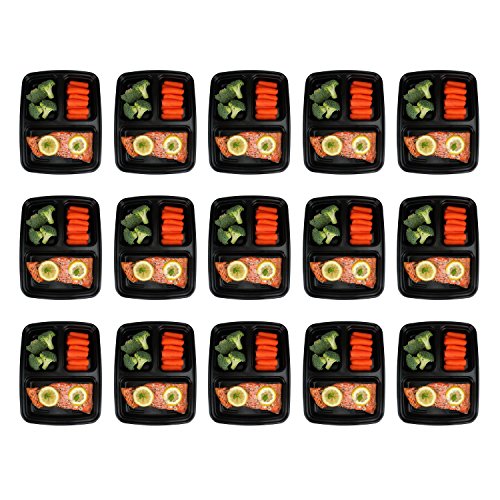 Freshware 15 3-compartments Bento Lunch Box Set mit Deckel, 32 oz 15er-Pack schwarz - 2
