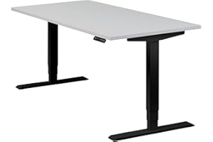 ‎BOHO OFFICE boho office® höhenverstellbarer Schreibtisch 160 x 80 cm - Elektrisch stufenlos, 2 Motoren, 3-Fach Teleskop, Memoryfunktion, Kollisionsschutz - Homedesk Schwarz inkl. Tischplatte in Lichtgrau