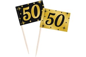 PD-Party - Bastoncini da cocktail per il 50° compleanno - Decorazione compleanno - Decorazione oro nero - Decorazione festa - 50° compleanno - Decorazione festa compleanno - 50 pezzi