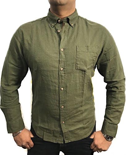 Ex Next Mens Linen Viscose Slim Summer Quality Long Sleeve Casual Smart Holiday Shirt (XL, Green)