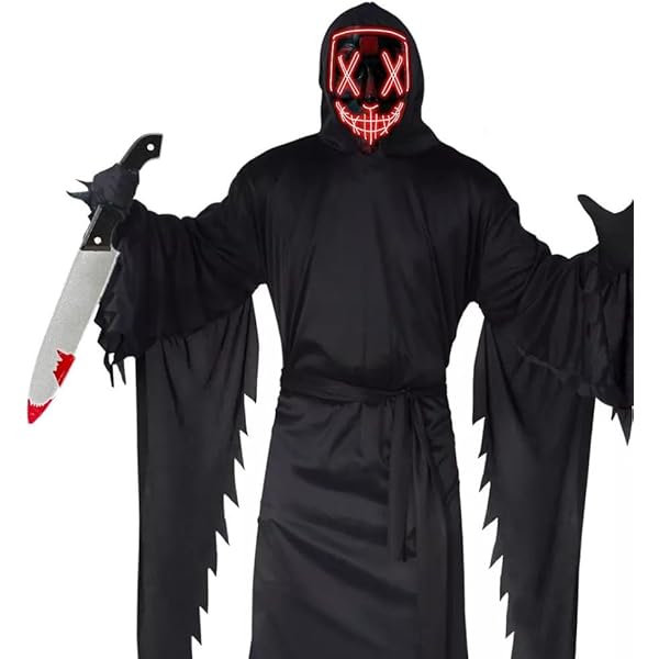 ALINILA Deguisement Homme Halloween Horreur: Costume Fantôme Halloween Cape A Capuche - Costume De Faucheuse Sorcière Ghost Adulte Homme Femme (Gris