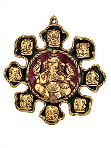 Purpledip Metal Statue Ashta-vinayak (8 Avatars of Ganesha): Magnificent Wall Hanging Plaque (11547)
