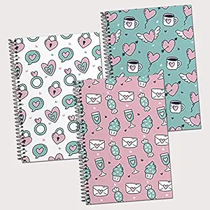 STARCANDY Cute Pattern Diary Set of 3 Spiral A5 Size Wiro Bound Premium Notebook (80GSM, 180 Ruled Pages, Multicolour)