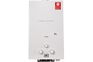 NICCOO 8L 16KW GPL Scaldabagno a Gas, Gas a Parete senza serbatoio Scaldabagno istantaneo,con kit doccia e Display a LED,con Modalità Inverno ed Estate,Per Casa, Camper ed Esterni,bianco