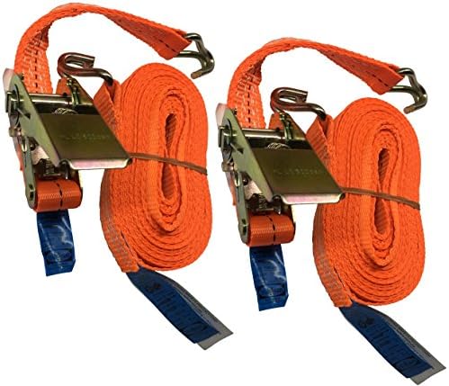Twin Pack – 6 m Lashing Strap with Hooks – 1 Tonne Ton Tensile Strength – TÜV GS tested – Ratchet Tie Down Strap