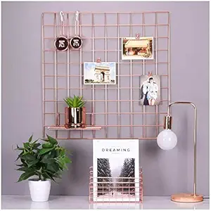 PIKIFY DIY Steel Grid Photo Frame for Wall [40 * 40 cm] Clip Holder Photo Frame,Multi Functional Creative Mesh Wall Grid [Made in India]-GOLD-1PC