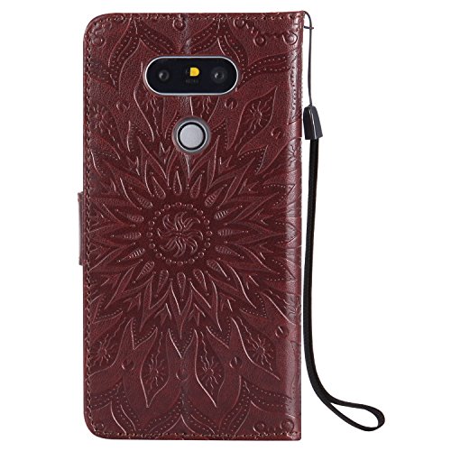 LG G5 Hülle,LG G5 Leder Wallet Tasche Brieftasche Schutzhülle,Cozy Hut® Prägung Sunflower Muster PU Lederhülle Flip Hülle im Bookstyle Cover Schale Stand Ständer Etui Karten Slot Schutzhülle Brown Tasche Wallet Case für LG G5 / H868 5,3 Zoll – braun - 2