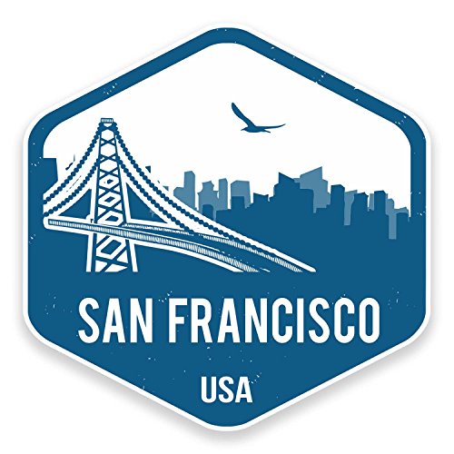 2 x 10cm San Francisco Vinyl Sticker Luggage Travel Tag California USA Fun #9323 (10cm Wide x 10cm High)
