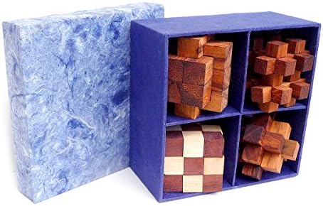 Logica Puzzles, art. SET 4 IN 1 WOODEN PUZZLES - All difficulties: MEDIUM, HARD, EXTREME - Wooden Mind Puzzle in a rice paper box