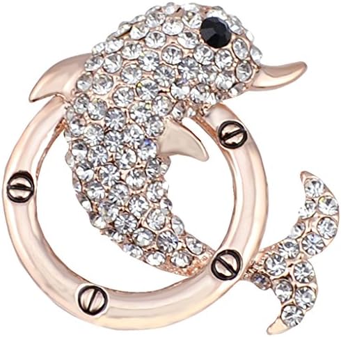 FENGJI Rhinestone Brooches for Women Lovely Dolphin Wedding Coat Decoration Crystal Brooch Pins Gold