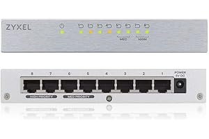Zyxel Ethernet de 8 puertos Conmutador Gigabit de escritorio | Plug & Play | Caja metalica | Sin ventilador [GS108B]