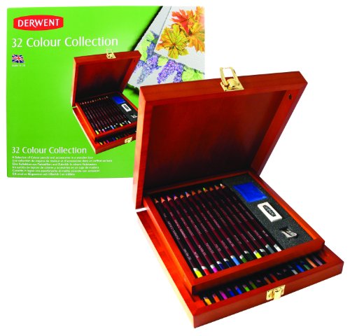 Derwent Colour Collection Wooden Box Set of Coloured Drawing Mixed Media with Accessories